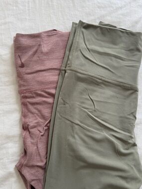 Nike Pink Heather & Olive Green Leggings Pair